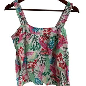 Cynthia Rowley Womens Small 100%‎ Linen Tropical Leaf Button Front Tank Vacation